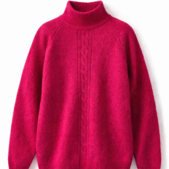 Nell Flower Sweaters - Vintage Nell Flower Angora Lambswool Blend Cable Detail Sweater Fuscia Pink - M
